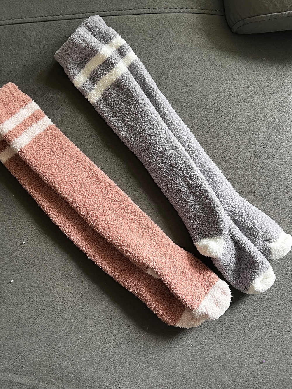 Cozy Knee High Fuzzy Socks - Gray and Brown